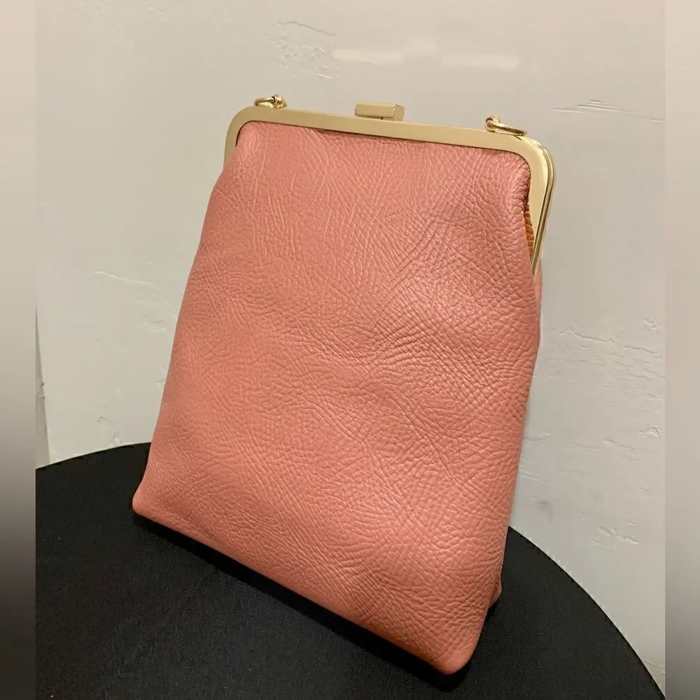 Handmade Genuine Cowhide Leather Metal Frame Push-lock Shoulder Bag/Crossbody